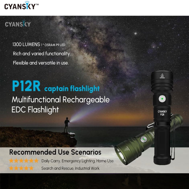 Cyansky P12R Multifunction EDC Flashlight 1300 Lumens 240M