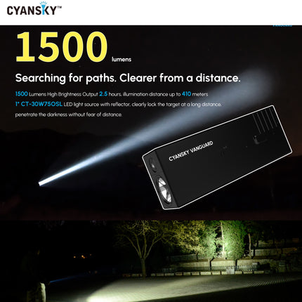 Cyansky Vanguard 1500 Lumens 410M Dual Light Source EDC Flashlight