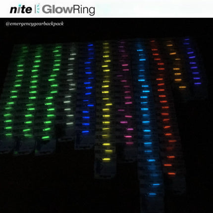 Clear Nite GlowRing เปรียบเทียบการเรืองแสงของ Safety Marker ทั้ง 9 สีในที่มืด