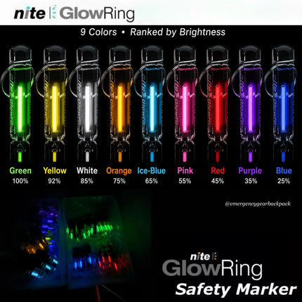 Clear Nite GlowRing 9 สี เรียงตามลำดับความสว่าง Green Yellow White Orange Ice Blue Pink Red Purple Blue