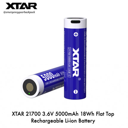 Two XTAR rechargeable lithium-ion batteries on a white background