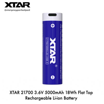 Blue rechargeable Li-ion battery with XTAR branding on a white background