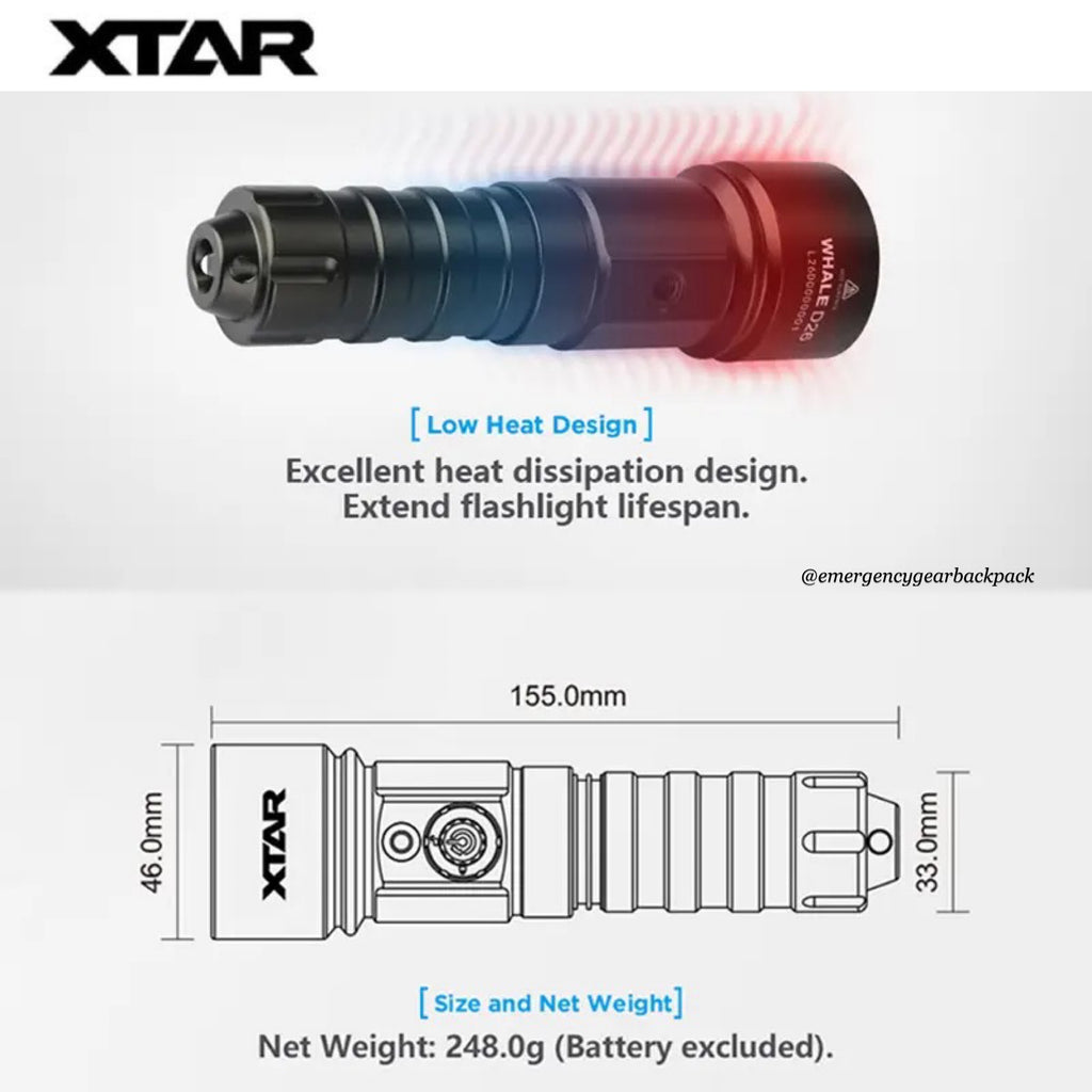 XTAR Whale D26 1100 100M Diving Flashlight Set