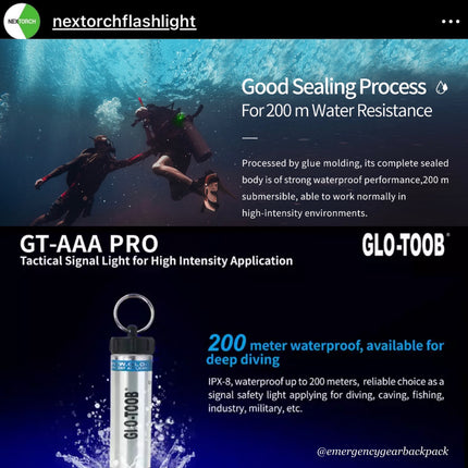 NEXTORCH Glo-Toob GT-AAA PRO Emergency Marker Light 200M Diving Depth