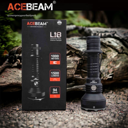 ACEBEAM L18 Tactical Flashlight 1500 Lumens 1,000M (ไม่รวมแบตเตอรี่) - Emergency Gear Backpack