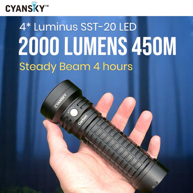 Cyansky Carbon Portable Steady Beam Searchlight 2000 Lumens 450M - Emergency Gear Backpack