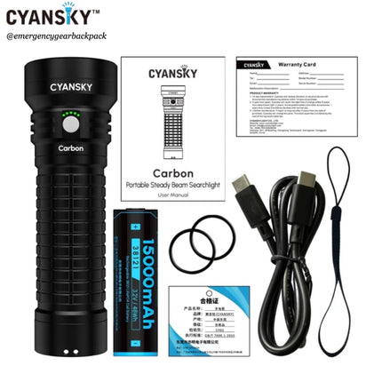 Cyansky Carbon Portable Steady Beam Searchlight 2000 Lumens 450M - Emergency Gear Backpack