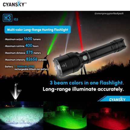 Cyansky H3V2 Multi - color Searchlight 1600LMS 575M - Emergency Gear Backpack