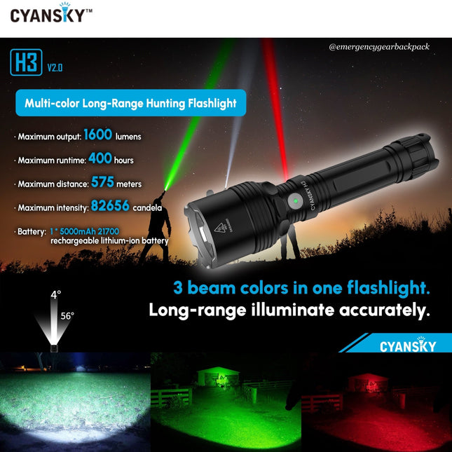 Cyansky H3V2 Multi - color Searchlight 1600LMS 575M - Emergency Gear Backpack