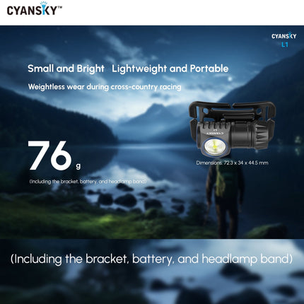 Cyansky L1 Lightweight Trail Running Headlamp 800LMS 87M - Emergency Gear Backpack
