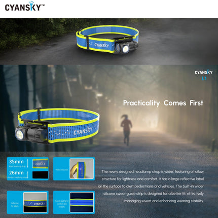 Cyansky L1 Lightweight Trail Running Headlamp 800LMS 87M - Emergency Gear Backpack
