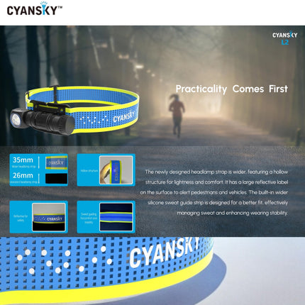 Cyansky L2 Lightweight Trail Running Headlamp 1300 LM 176M - Emergency Gear Backpack