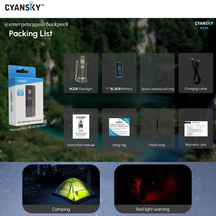 Cyansky M23R HIgh Performannce EDC Flashlight 1200 Lumens 110M - Emergency Gear Backpack