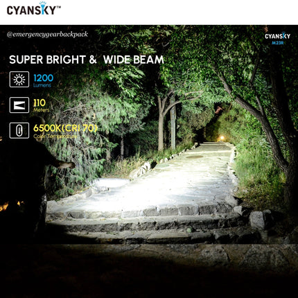 Cyansky M23R HIgh Performannce EDC Flashlight 1200 Lumens 110M - Emergency Gear Backpack