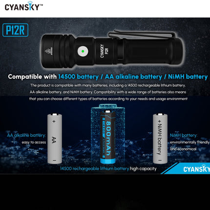 Cyansky P12R Multifunction EDC Flashlight 1300 Lumens 240M - Emergency Gear Backpack