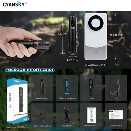Cyansky P20R Portable Outdoor Flashlight 1900 Lumens 210M - Emergency Gear Backpack