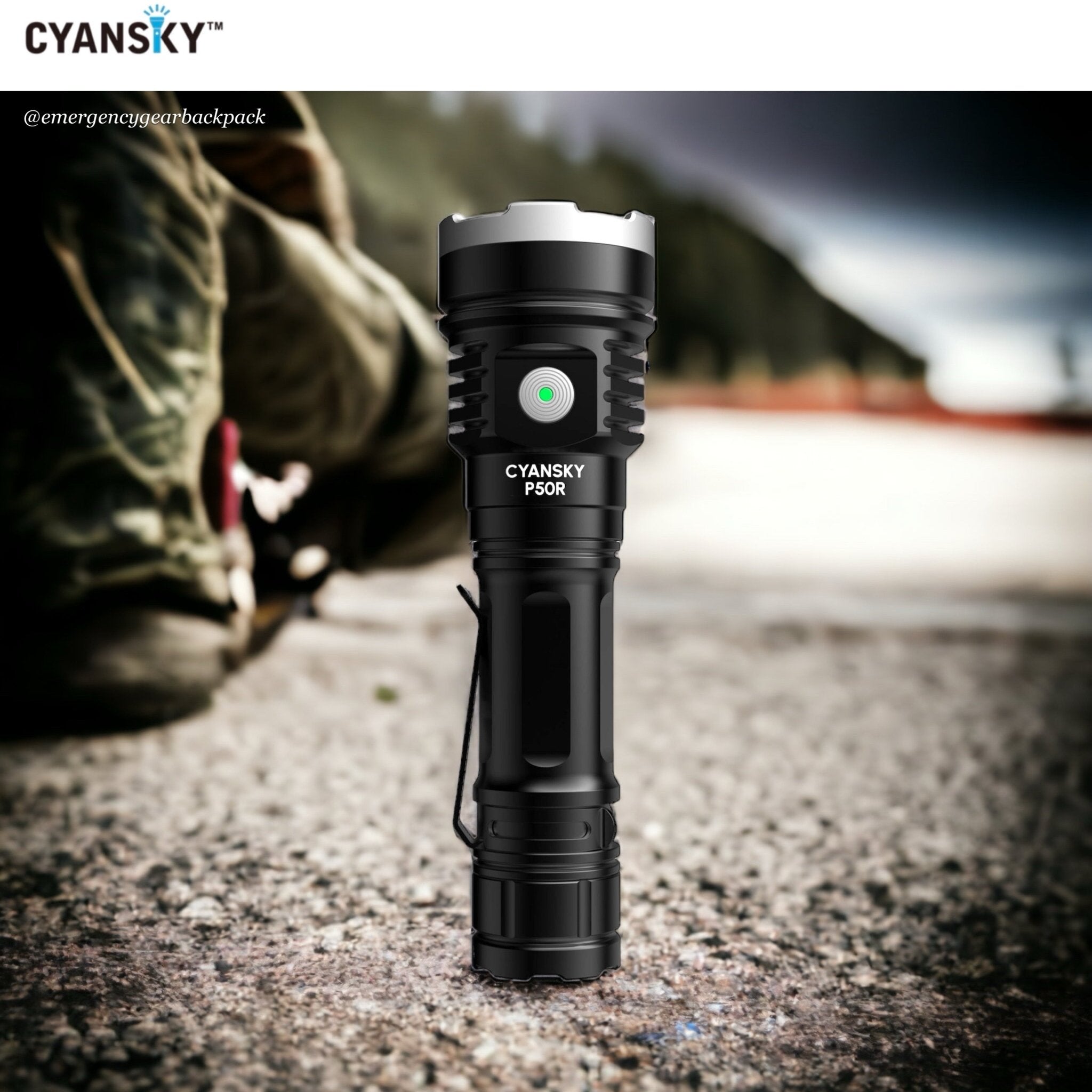 Cyansky P50R High Performance Flashlight 12000 LM 328M – Emergency Gear Backpack