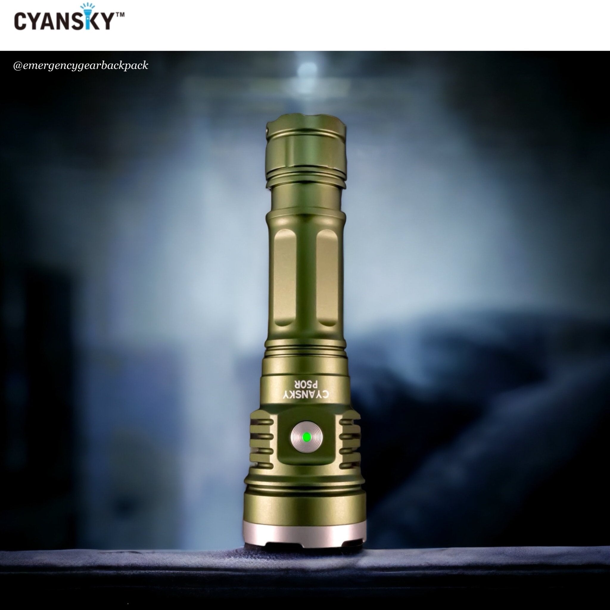 cya-50 rechargeable flashlight Cyansky P50R High Performance Flashlight 12000 LM 328M – Emergency Gear Backpack