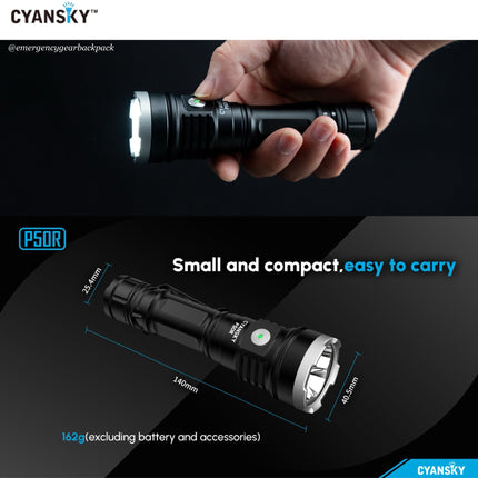 Cyansky P50R High Performance Outdoor Flashlight 12000 Lumens 328M - Emergency Gear Backpack