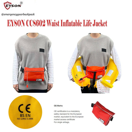 EYSON CCS602 Waist Inflatable Life Jacket CE/SOLAS Certified - Emergency Gear Backpack
