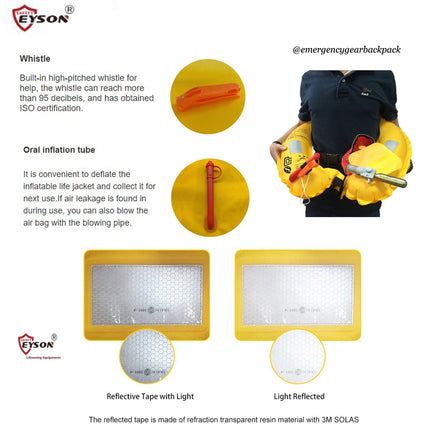 EYSON CCS602 Waist Inflatable Life Jacket CE/SOLAS Certified - Emergency Gear Backpack