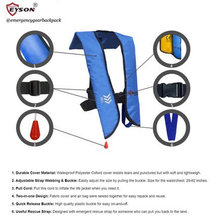 EYSON YSH709 Inflatable Life Jacket CE/SOLAS Certified - Emergency Gear Backpack
