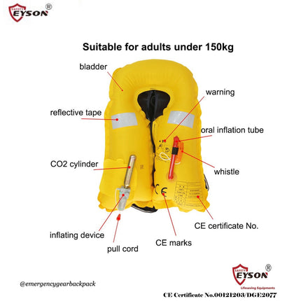 EYSON YSH709 Inflatable Life Jacket CE/SOLAS Certified - Emergency Gear Backpack