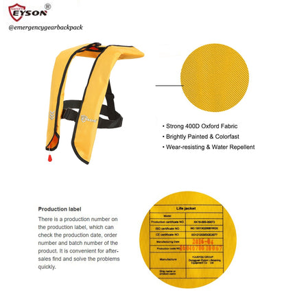 EYSON YSH709 Inflatable Life Jacket CE/SOLAS Certified - Emergency Gear Backpack