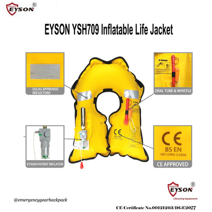 EYSON YSH709 Inflatable Life Jacket CE/SOLAS Certified - Emergency Gear Backpack