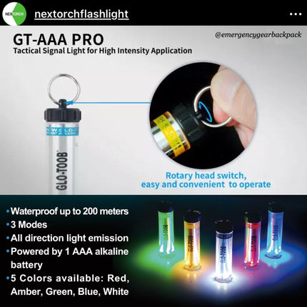 NEXTORCH Glo - Toob GT - AAA PRO Emergency Marker Light 200M Diving Depth - Emergency Gear Backpack
