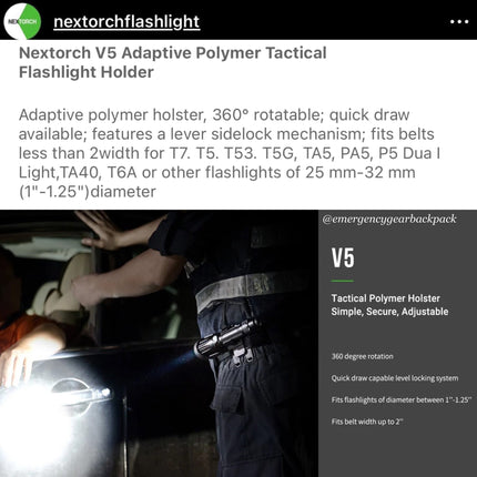 NEXTORCH V5 Quick - Draw Tactical Flashlight Holster - Emergency Gear Backpack