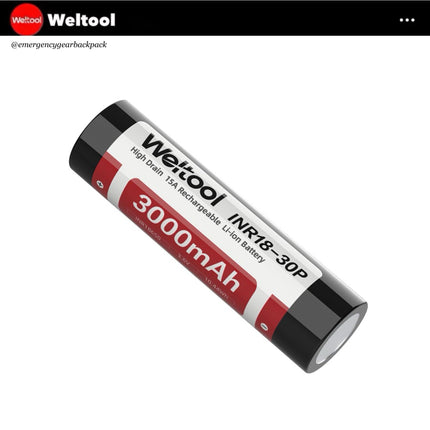 Weltool INR18 - 30P 18650 3.6V 3000mAh 15A High Drain Rechargeable Li - ion Battery - Emergency Gear Backpack