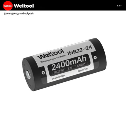 Weltool INR22500 2400mAh 3.7V 4.8A Rechargeable Li - ion Battery - Emergency Gear Backpack