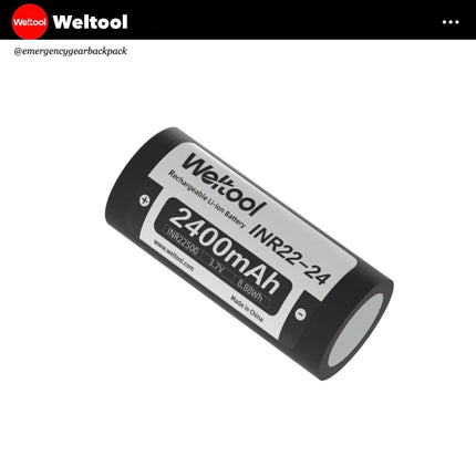 Weltool INR22500 2400mAh 3.7V 4.8A Rechargeable Li - ion Battery - Emergency Gear Backpack