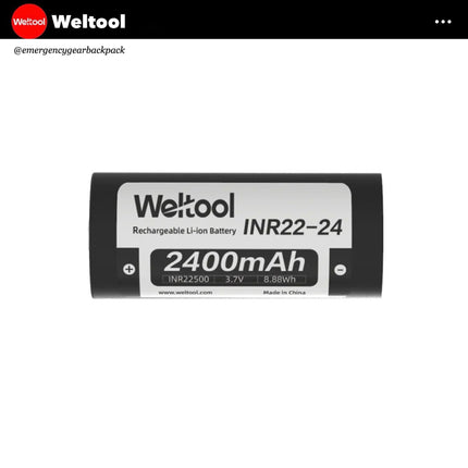 Weltool INR22500 2400mAh 3.7V 4.8A Rechargeable Li - ion Battery - Emergency Gear Backpack