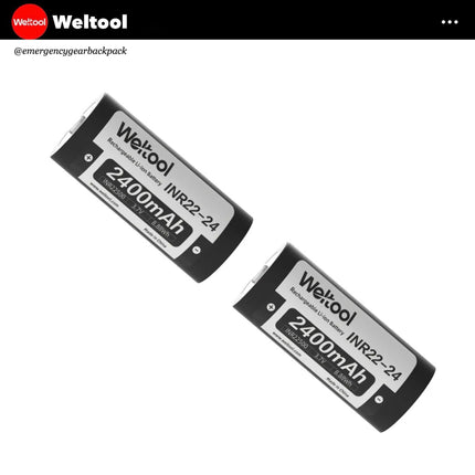 Weltool INR22500 2400mAh 3.7V 4.8A Rechargeable Li - ion Battery - Emergency Gear Backpack