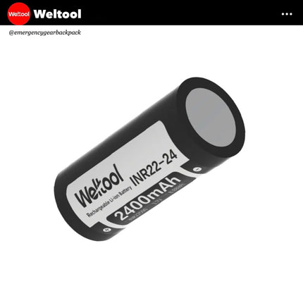 Weltool INR22500 2400mAh 3.7V 4.8A Rechargeable Li - ion Battery - Emergency Gear Backpack