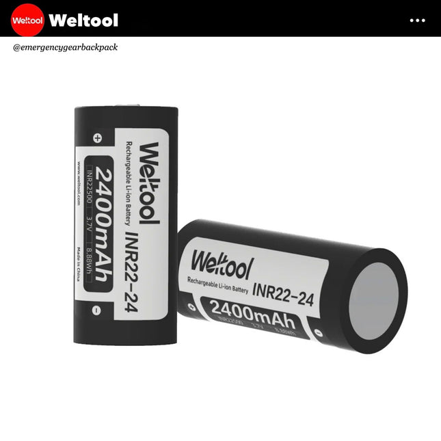Weltool INR22500 2400mAh 3.7V 4.8A Rechargeable Li - ion Battery - Emergency Gear Backpack