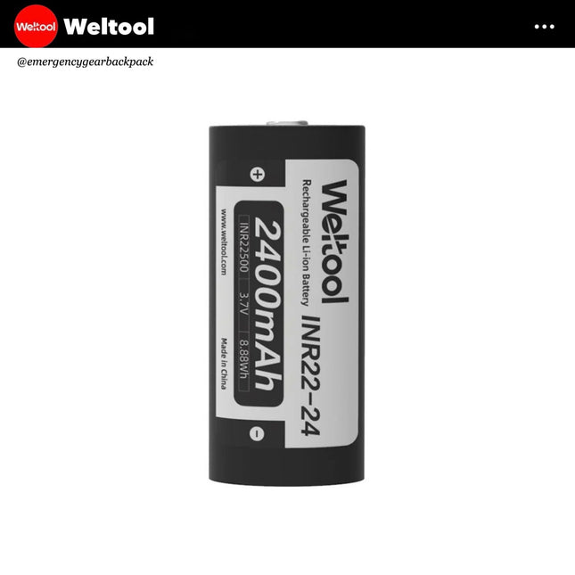 Weltool INR22500 2400mAh 3.7V 4.8A Rechargeable Li - ion Battery - Emergency Gear Backpack