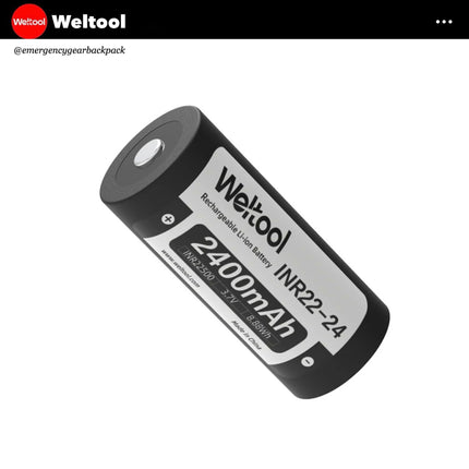 Weltool INR22500 2400mAh 3.7V 4.8A Rechargeable Li - ion Battery - Emergency Gear Backpack