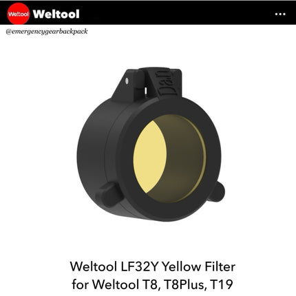 Weltool LF32Y Yellow Filter for T8/ T8Plus/ T19 - Emergency Gear Backpack