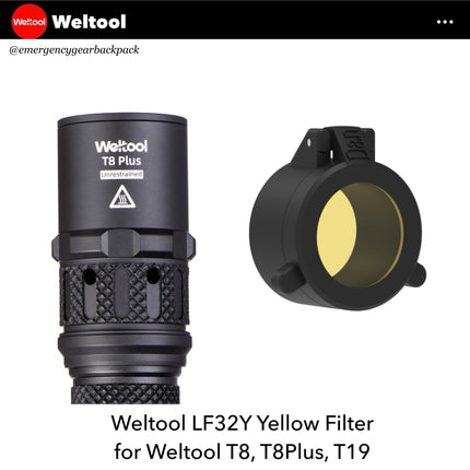 Weltool LF32Y Yellow Filter for T8/ T8Plus/ T19 - Emergency Gear Backpack