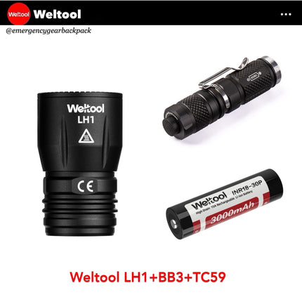Weltool LH1 Head 686 Lumens 89,600CD 597M Tactical Flashlight - Emergency Gear Backpack