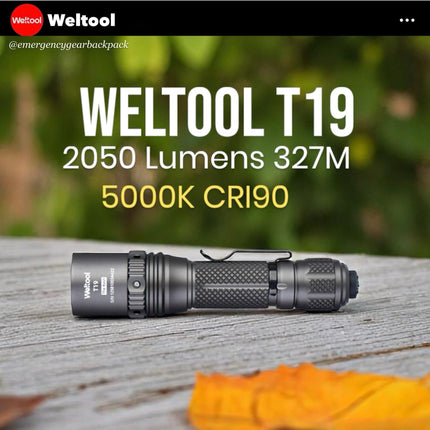 Weltool T19 Tactical Flashlight 2050 Lumens 327M CRI90 - Emergency Gear Backpack