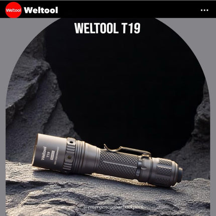 Weltool T19 Tactical Flashlight 2050 Lumens 327M CRI90 - Emergency Gear Backpack
