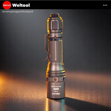Weltool T19 Tactical Flashlight 2050 Lumens 327M CRI90 - Emergency Gear Backpack