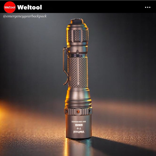 Weltool T19 Tactical Flashlight 2050 Lumens 327M CRI90 - Emergency Gear Backpack