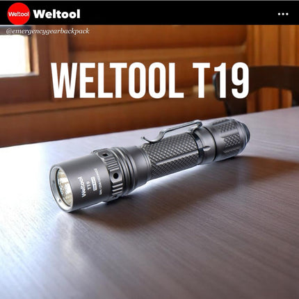 Weltool T19 Tactical Flashlight 2050 Lumens 327M CRI90 - Emergency Gear Backpack