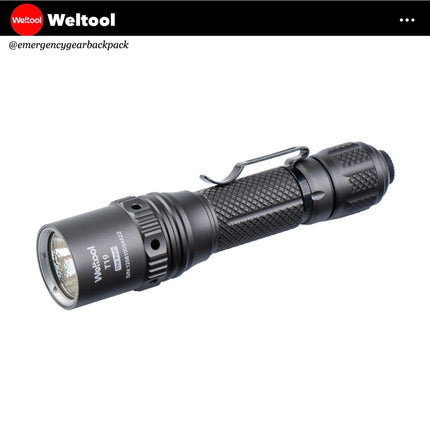 Weltool T19 Tactical Flashlight 2050 Lumens 327M CRI90 - Emergency Gear Backpack