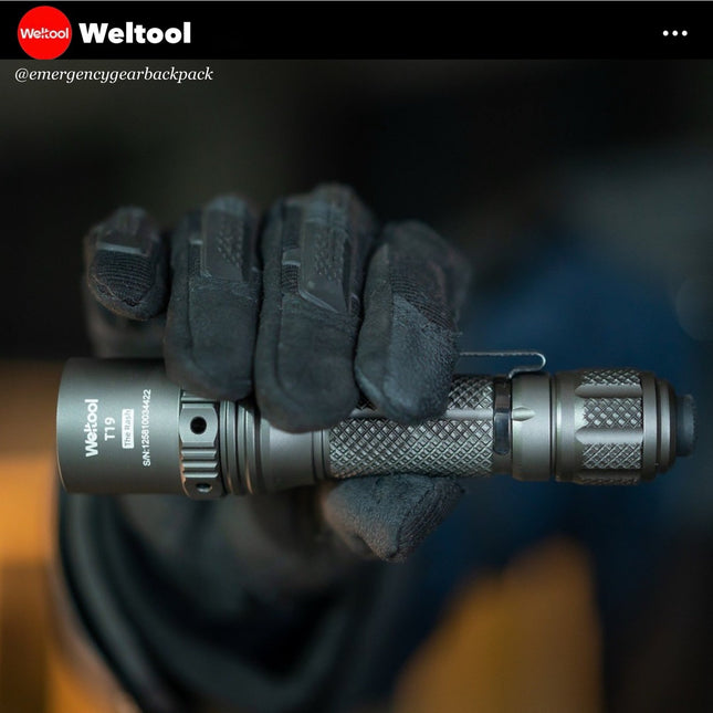 Weltool T19 Tactical Flashlight 2050 Lumens 327M CRI90 - Emergency Gear Backpack